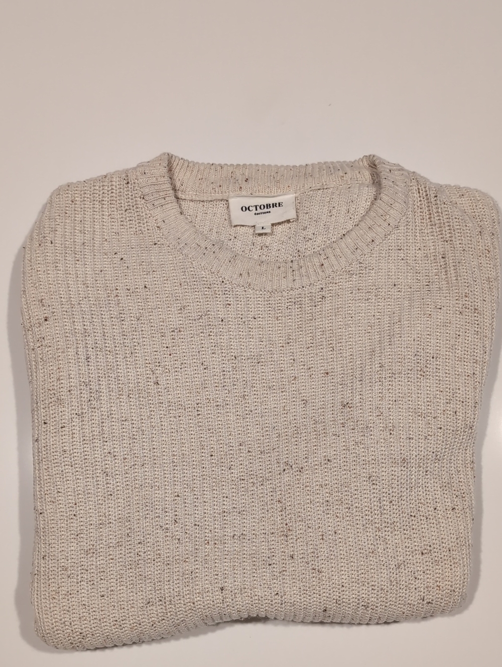 Octobre Editions Men's Crewneck Sweater in Speckled Off-White